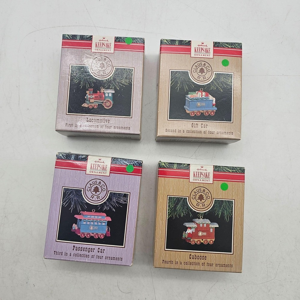 1991 Hallmark Claus & Co RR Railroad Train Christmas Ornaments Complete Set of 4